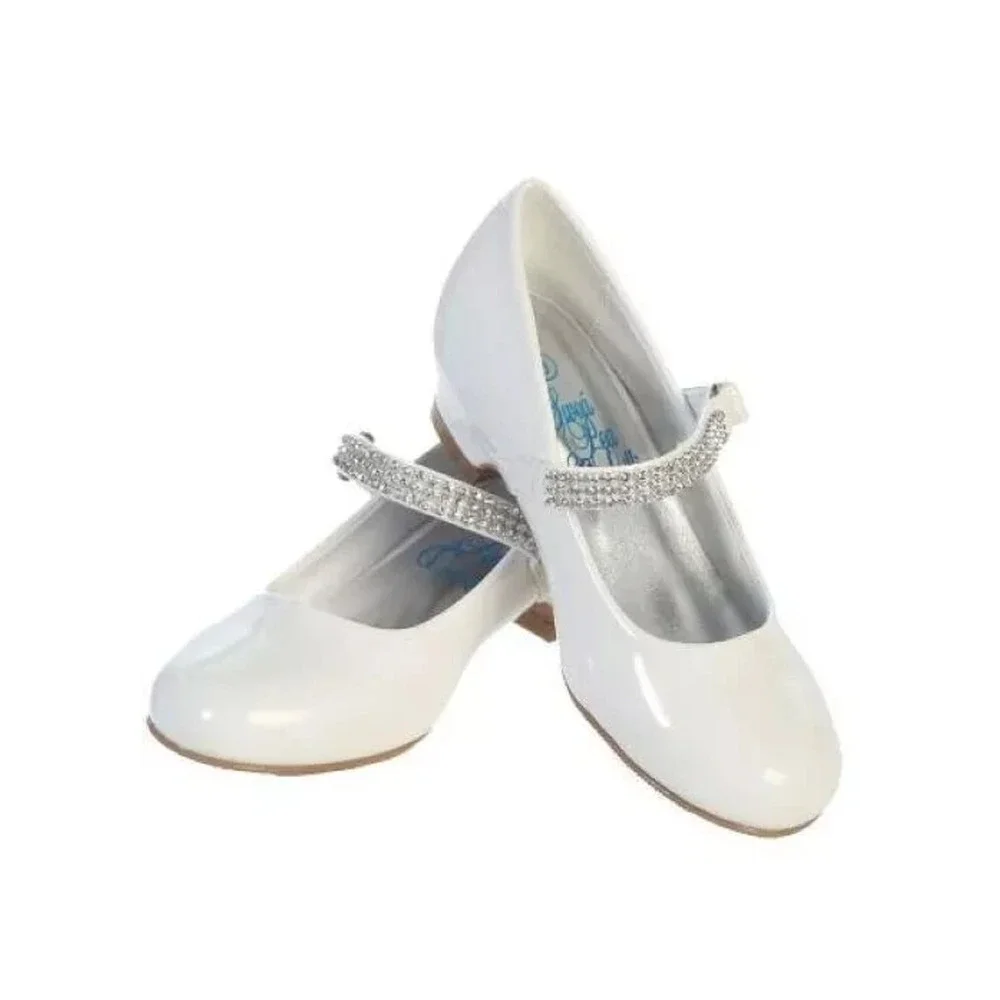 NEW Girl's Communion Dress Shoe-White/Patent Flat Shoe-Rhinestone Strap-Size 9T